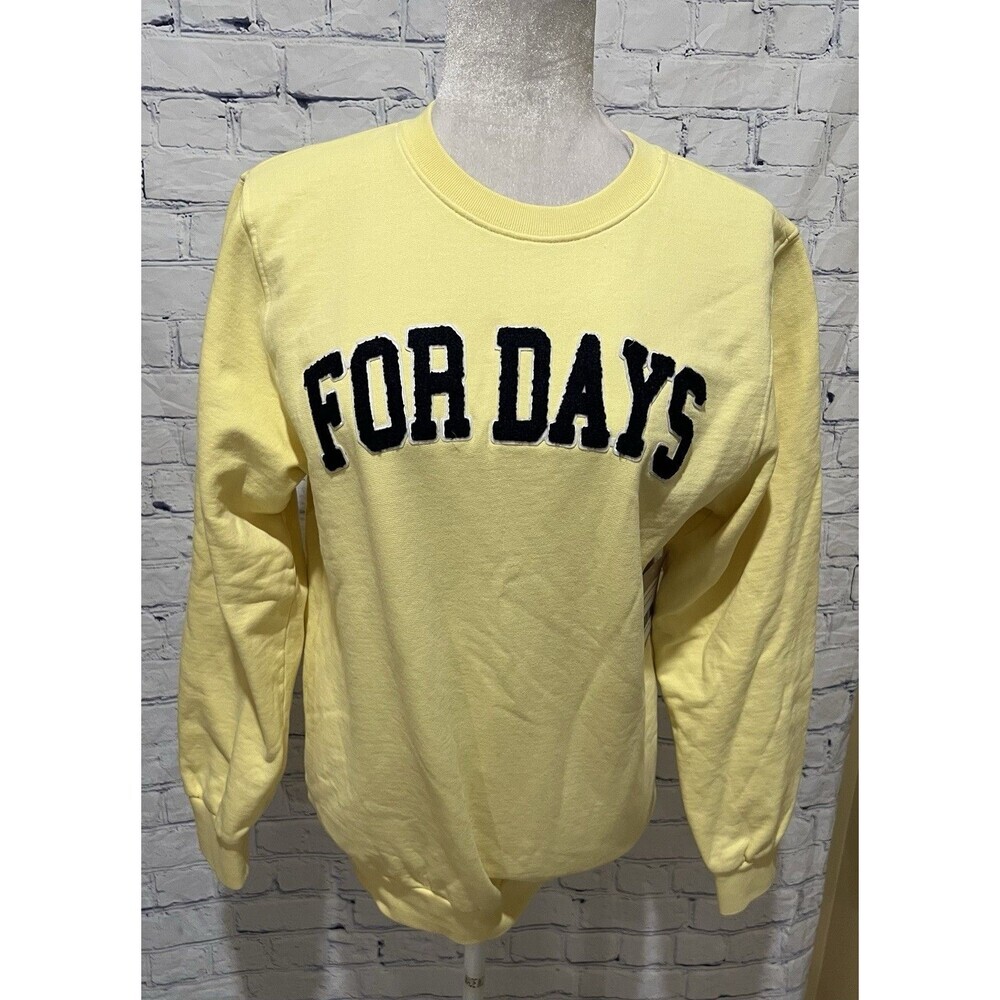 NWT For Days Sweatshirt Yellow Raised Letter Logo Recycled Cotton Casual XS